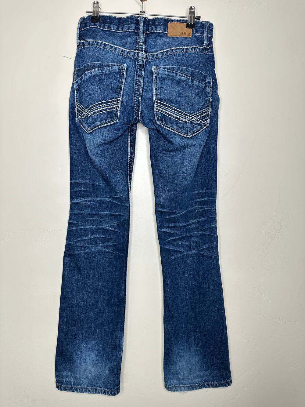 BKE Aiden Bootcut Denim Blue Jeans Dark Wash Y2K Embroidery Stitch Size 26x31